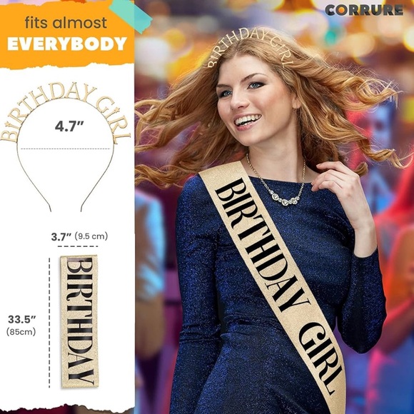 BIRTHDAY GIRL PARTY SET GLITTER SASH/HEADBAND TIARA - Picture 2 of 5